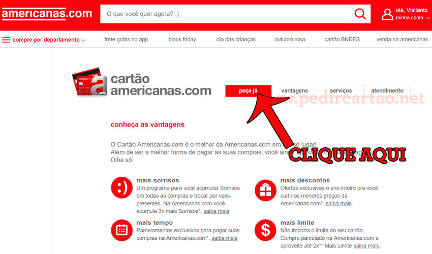 como pedir Cartão de Crédito Americanas pelo site
