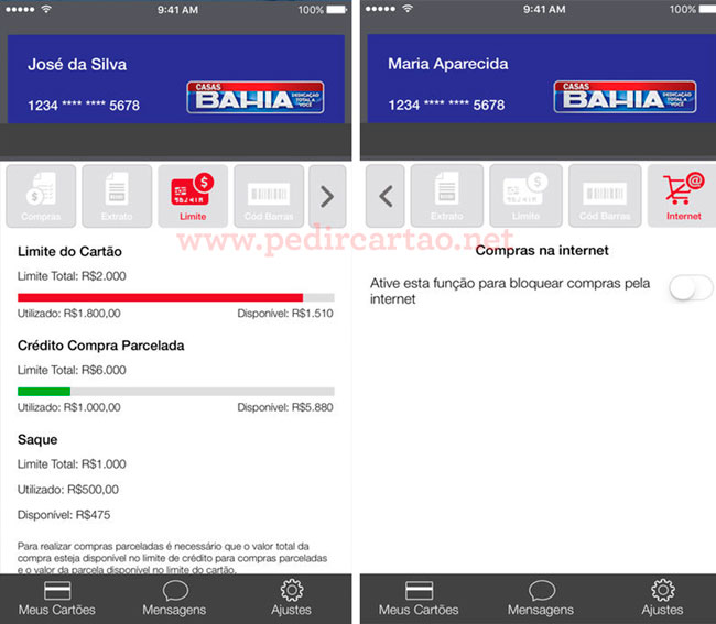 Aplicativo do cartão Casas Bahia