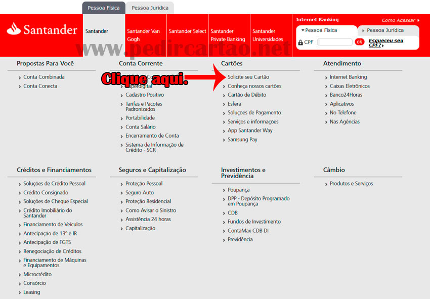 Solicitar Cartão de Crédito Santander Free não correntista