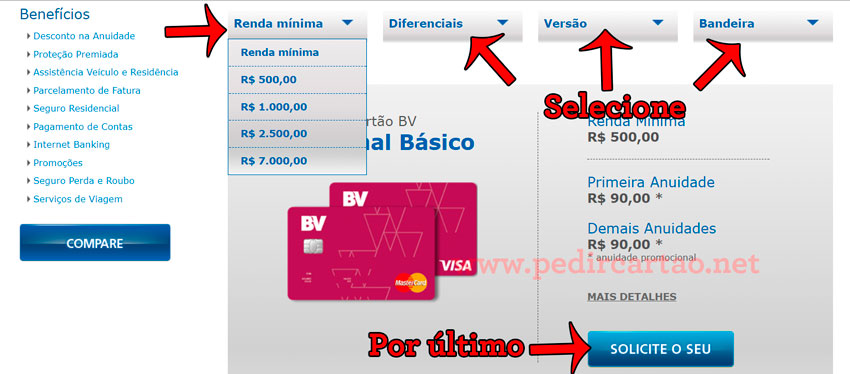 como solicitar cartões de crédito BV