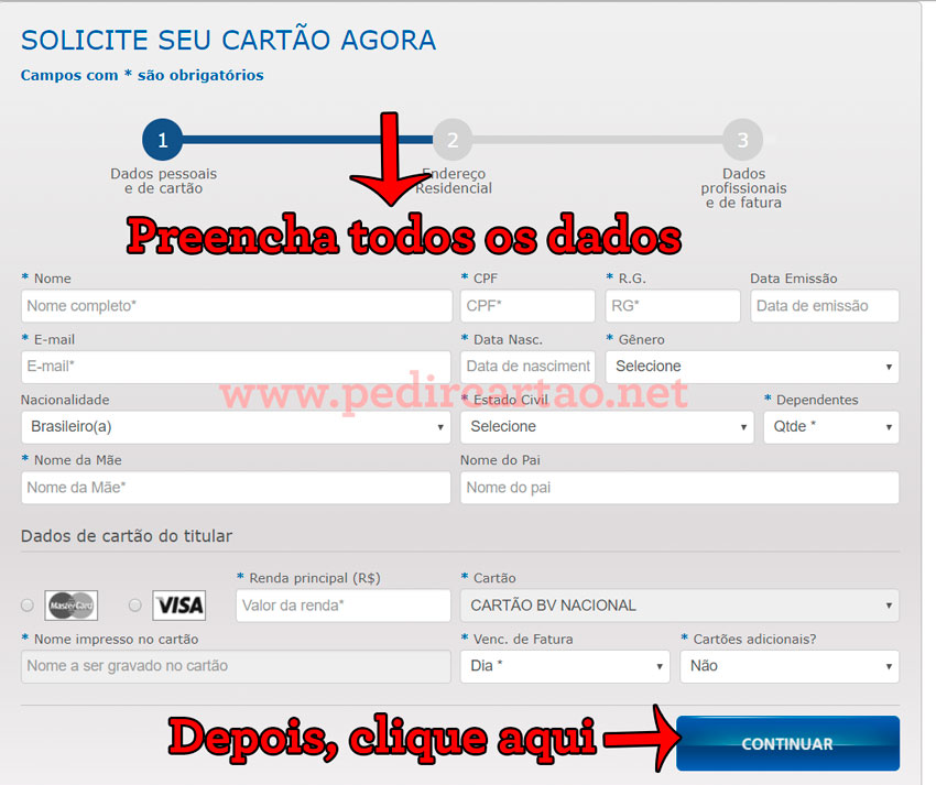 como solicitar cartões de crédito BV